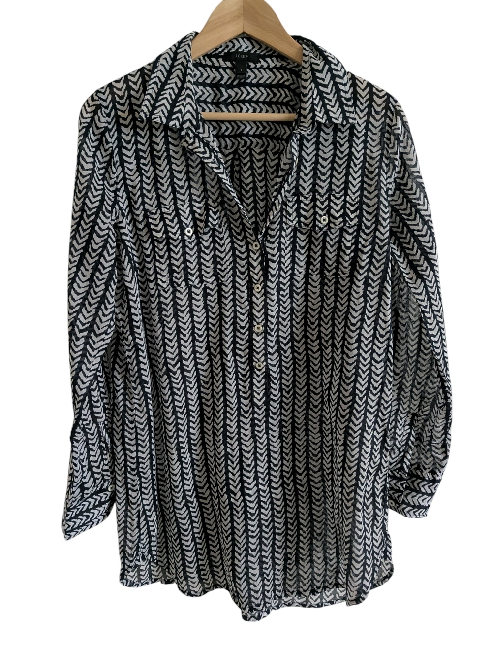 J. Crew Black and White Geometric Print Tunic Blouse Small